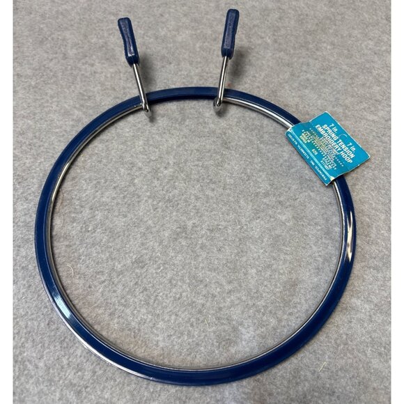 7" Spring Tension Embroidery Hoop with Metal Frame & Blue Plastic Handles - Picture 1 of 6